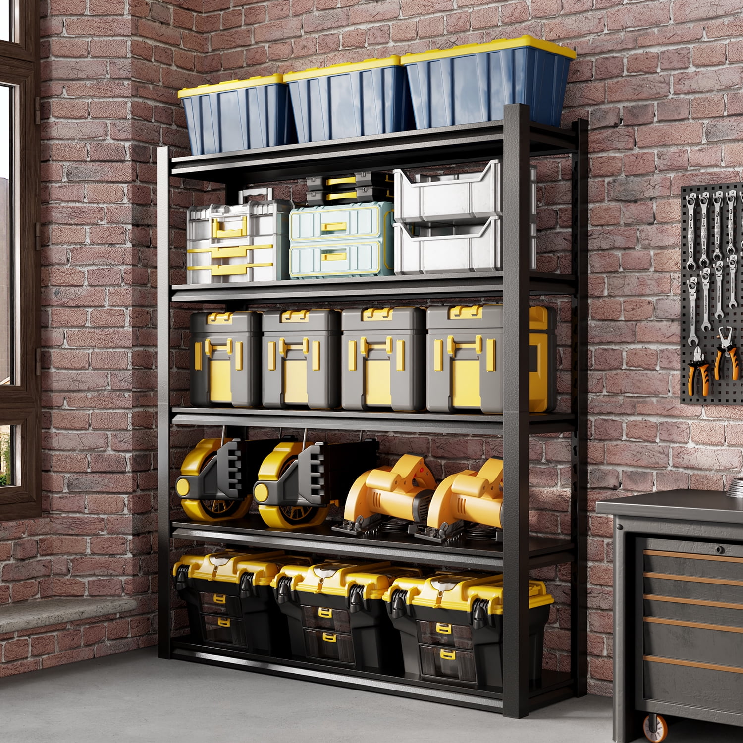 Welfiya 5-Tier Garage Shelving,59"W Storage Shelves,3000LBS Heavy Duty Shelving, Adjustable Metal Shelving Units for Storage Rack for Shed Warehouse Basement, Black,59"W x 20"D x 72"H