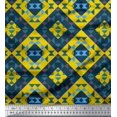 thumbnail image 1 of Soimoi Yellow Georgette Viscose Fabric Check & Geometric Printed Fabric 1 Yard 42 Inch Wide, 1 of 5