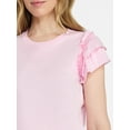 thumbnail image 4 of Time and Tru Women's Cotton Crewneck Tee with Ruffle Flutter Sleeves, Sizes XS-XXXL, 4 of 5