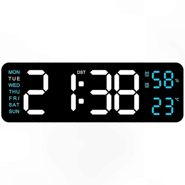 LED Wall Clock with Temperature Humidity Display Date and Week Function Rectangle Design Digital Alarm Timer