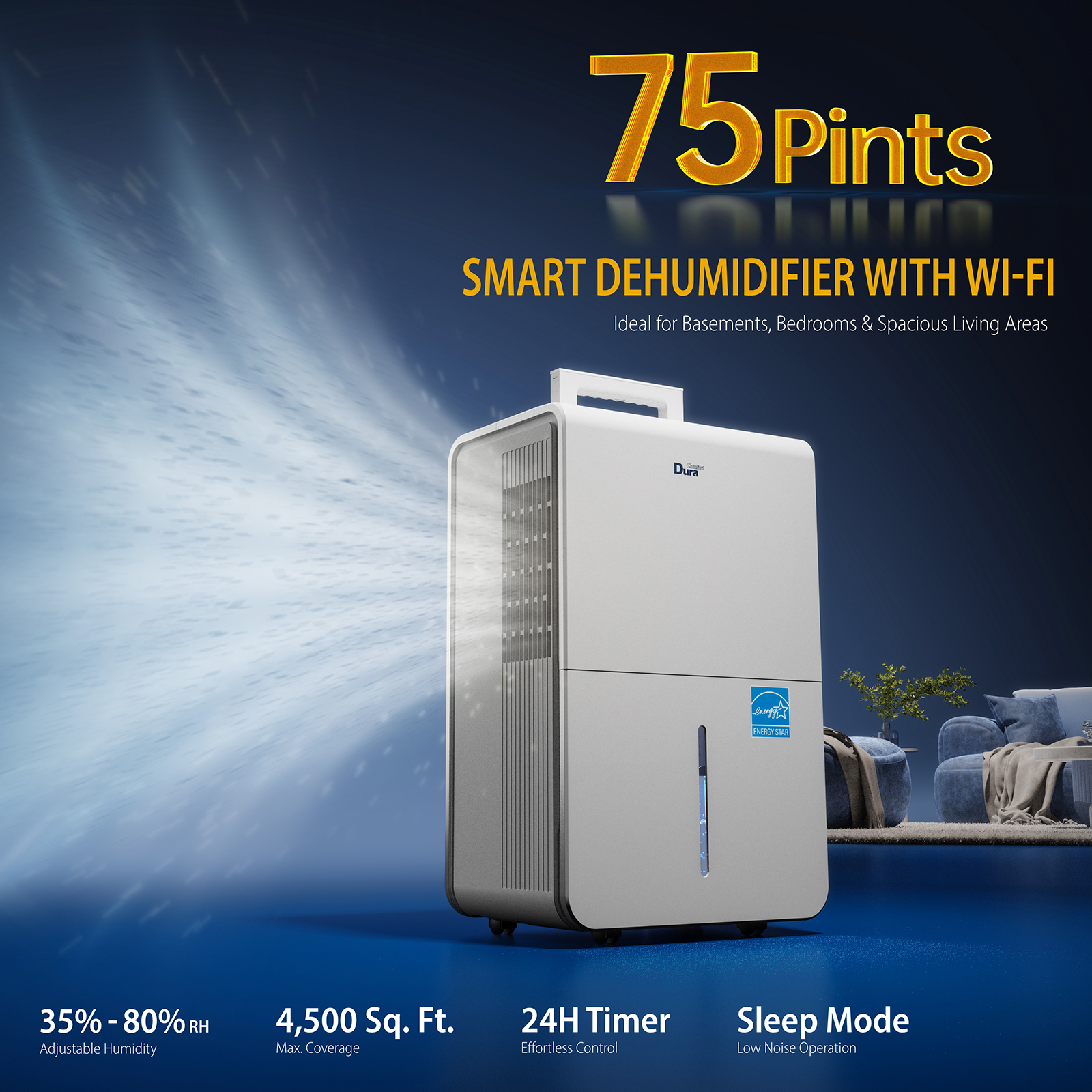 Dehumidifier for home with Pump Hose,Up to 4500 Sq.Ft Large Rooms 50 Pints Dehumidifier with WIFI