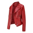 thumbnail image 4 of Dazajoo Biker Style Vintage Leather Jacket Women Casual Fashion Motorcycle Zip-Up Lightweight Coat Collar Leather Jacket,Red,XL, 4 of 5