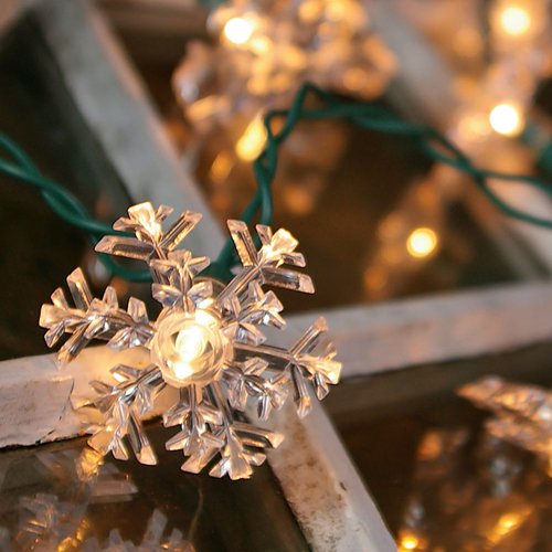 Christmas Lights String Lights 35 Double Layer Snowflakes Green Wire