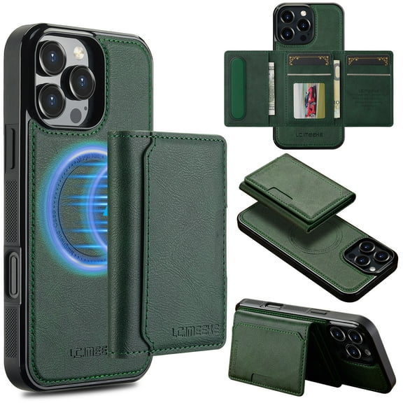 Allytechgroup Case for iPhone 11 Pro Max, [Compatible with Magsafe] RFID Blocking 2 in 1 Detachable Magnetic Wallet Case with Kickstand/Card Slots/Cash Pockets/Faux Leather & TPU Bumper Cover, Green