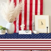 Chmadoxn Patriotic 4th of July Tablecloth - Red White Blue Stars & Stripes Design, Waterproof Indoor/Outdoor Table Cover for Independence Day Parties, BBQs, and Holiday Family Gatherings