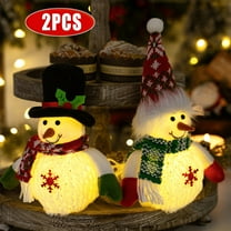 WKSCLPA 2 Pack Lighted Christmas Table Decorations, Glowing Plush Snowmen Figurines, Handmade Plush Snowman Doll with Warm White LED Lights, Xmas Table Top Snowmen Decor for Winter Home