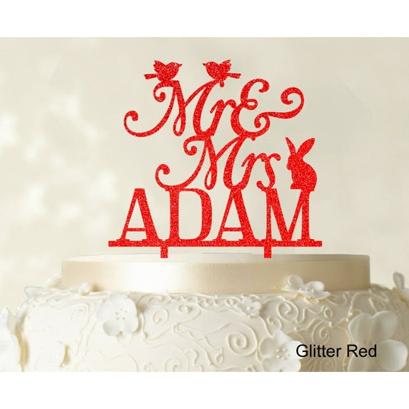 """Mr And Mrs"" Wedding Custom Cake Topper With Birds And Rabbit Elegant Color Option Available 6""-7"" Inches Wide"