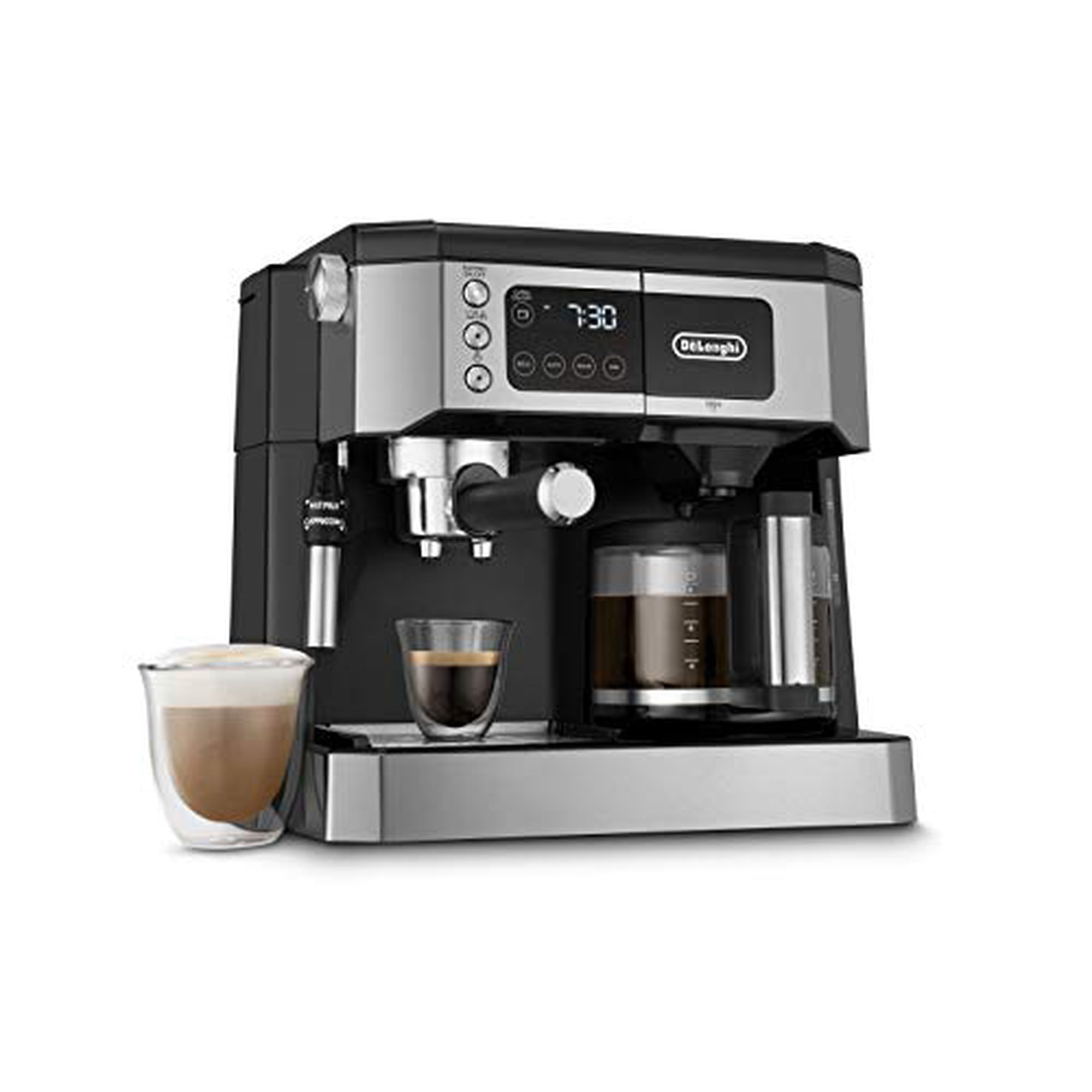 De'Longhi All-in-One Combination Coffee Maker & Espresso Machine + Advanced Adjustable Milk Frother for Cappuccino & Latte + Glass Coffee Pot 10-Cup, COM532M