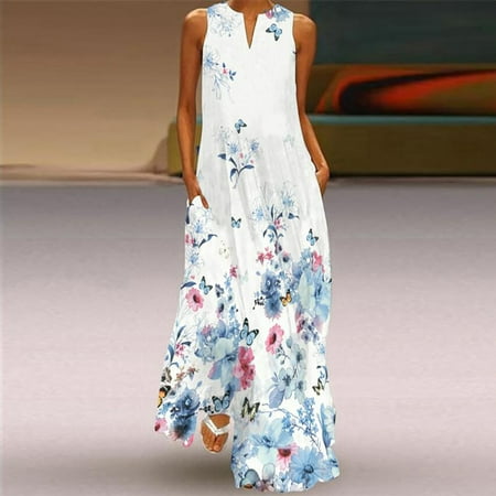 

AXXD maternity sweater dress Sexy Digital Printed Long Skirt V-neck With Pockets Sleeveless Dress girls holiday dress holiday party dress