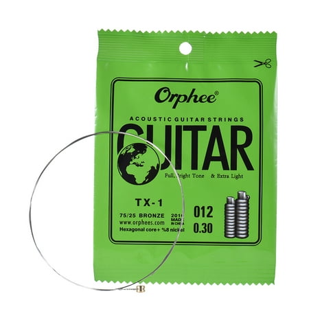 Orphee TX-1 Single String Replacement for Acoustic Folk Guitar 1st E-String (.012) 10-Pack High-carbon Steel Core 75/25 Phosphor Bronze Extra Light