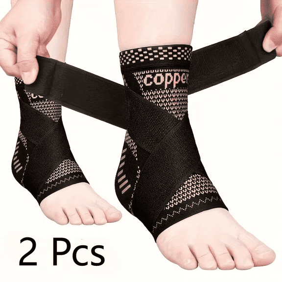 Plantar Fasciitis Compression Sock Sleeves- 2pcs Copper Ankle Sleeves with Adjustable Cross Straps,