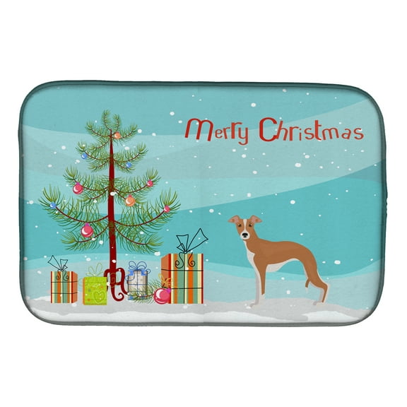 Italian Greyhound Christmas Tree Dish Drying Mat