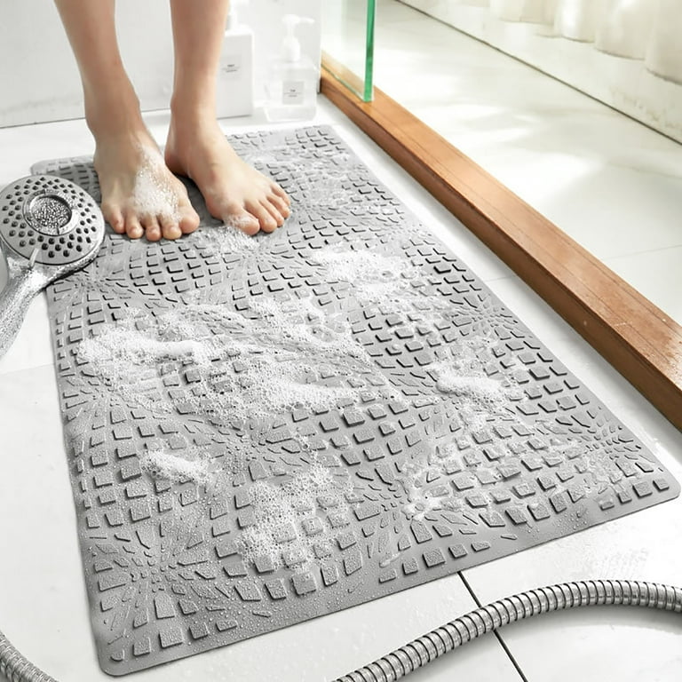 NIUREDLTD Square Shower Mat Extra Large Non Slip Mat For Elderly & Kids  Bathroom Drain Holes Strong Suction Cups 