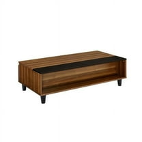 HomeRoots 490520 14 x 47 x 24 in. Walnut & Black Paper Veneer Rectangular Lift Top Coffee Table with Shelf