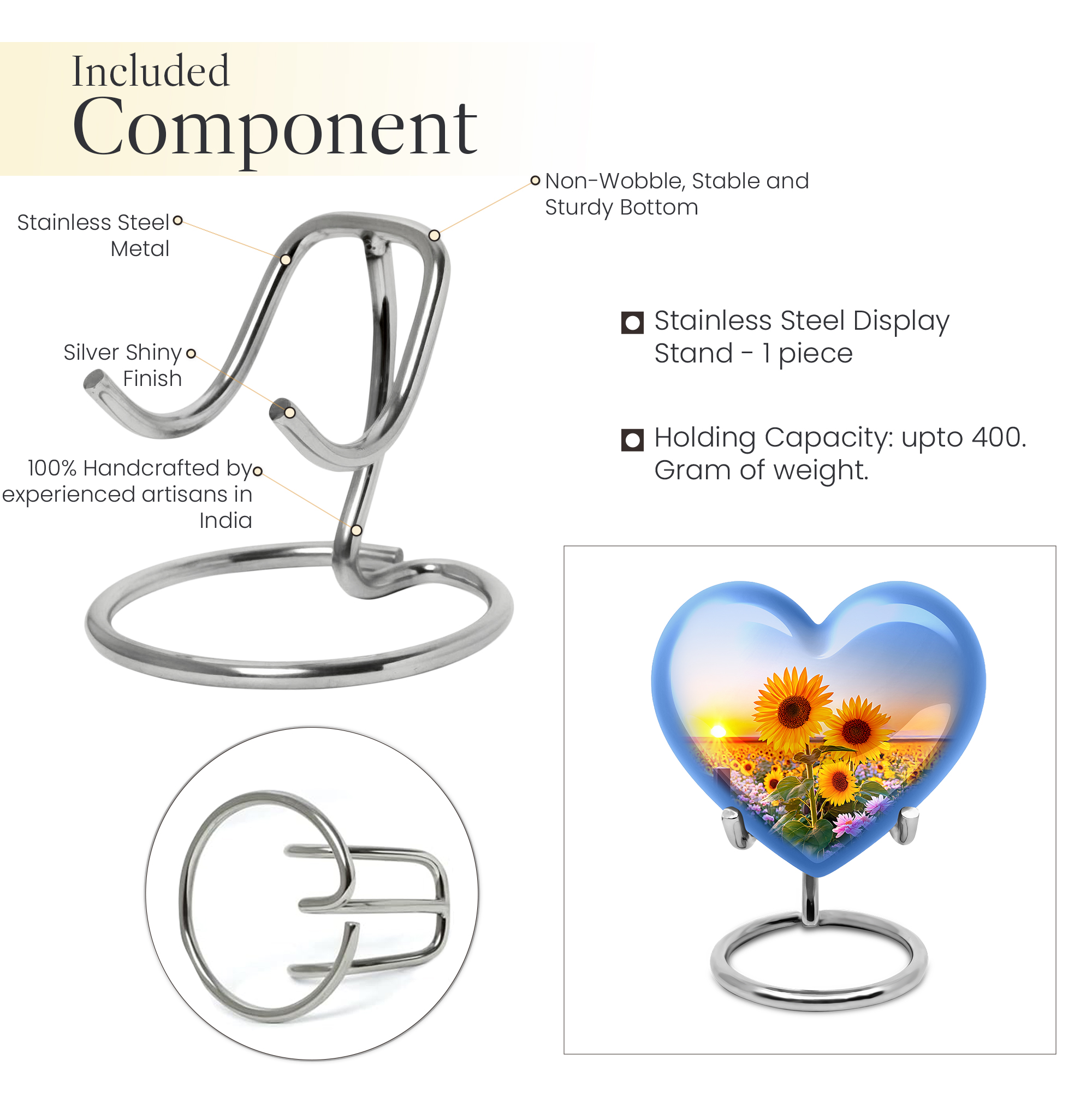 SABURIAL Sunflower Urn - Large Funeral Urn For Human Ashes Adult Female - Combo Of 8 Inch & 3 Inch - Small Keepsake Urns For Human Ashes Adult Man