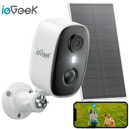 Iegeek Solar Outdoor Security Cameras Wireless, 2K Color Night Vision, Surveillance With Ai Detection, Work With Alexa Supports Only 2.4G Wifi