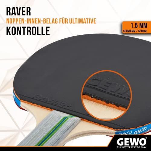 GEWO Table Tennis Paddle - Player Thunderball 2 - High Grip, Spin, Attack - Adult, Youth - 4.0 Inch Grip