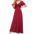 thumbnail image 3 of Women'S Dresses Short Sleeve V Neck Elegant Chiffon Bridesmaid Ruffle Wedding Guest Dresses Wine Red XL, 3 of 8