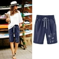 thumbnail image 2 of biudgviw Bermuda Shorts for Women High Waisted Cotton Linen Shorts Cuffed Hem Summer Lounge Knee Length Shorts with Pockets, 2 of 4