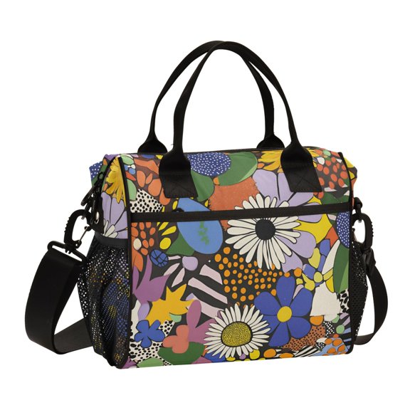 FORMRS Insulated Lunch Bag for Work School Unisex Large Capacity Cooler with Shoulder Strap, Blue Floral