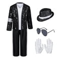 thumbnail image 3 of Pop Super Star Costume 5pcs Set, 80s Retro Black Sequin Jacket Trousers Hat Glove, Stage Outfit Halloween, 3 of 6