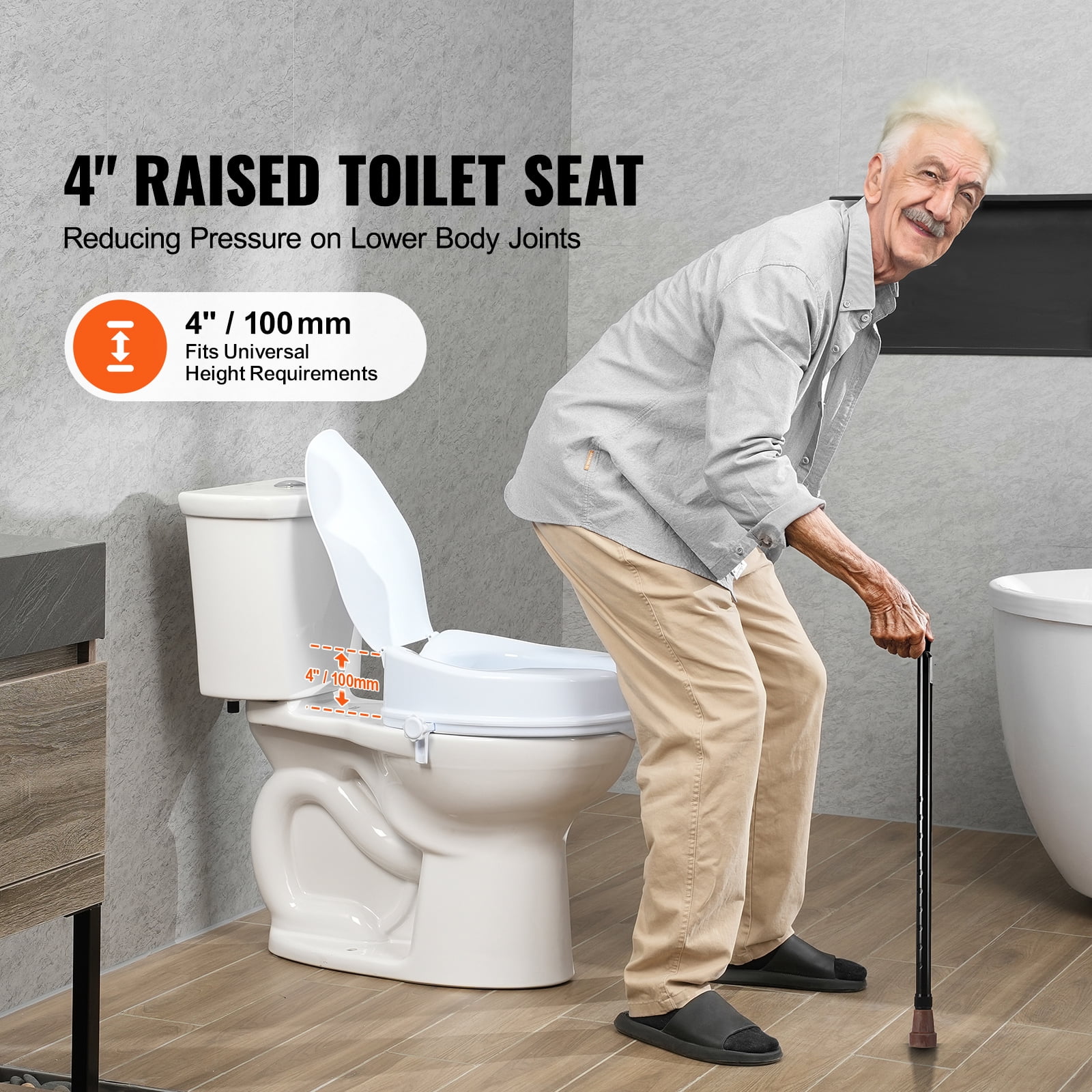 KFFKFF Raised Toilet Seat, 4-Inch Lift, Supports up to 300 lbs, Fits Most Toilets, Secure Screw Rod Fastening, Includes Seat, Ideal for Seniors, Disabled, Post-Surgery, Pregnancy