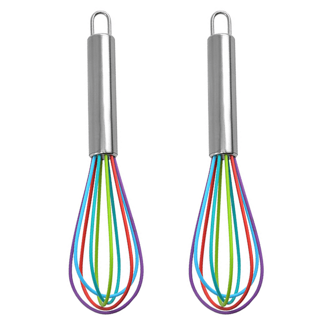 Batidores para cocinar Mini batidor de silicona Paquete de 2 batidores de huevos con globos de colores para mezclar batir batir