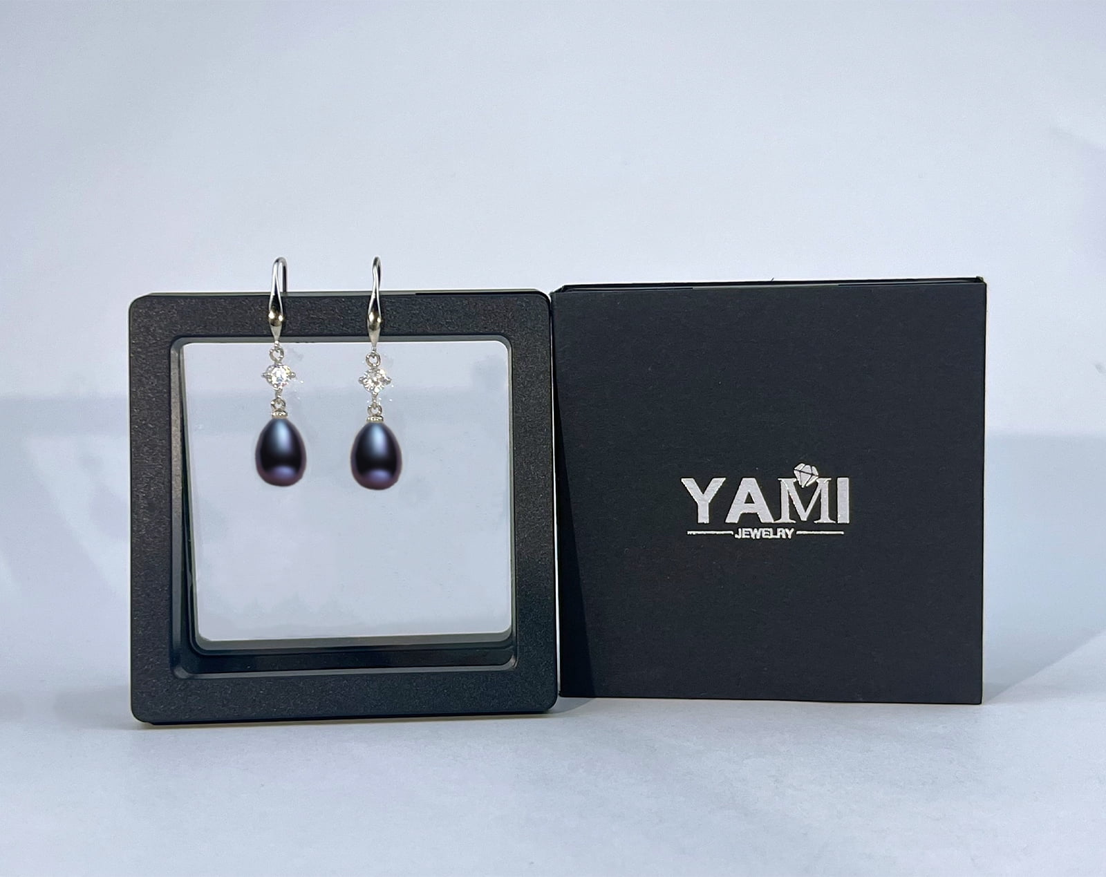 Yami Saltwater Cultured Drop Black Pearl Earrings with 925 Sterling Silver Ear Hooks CZ Valentine's Day Gift for Her