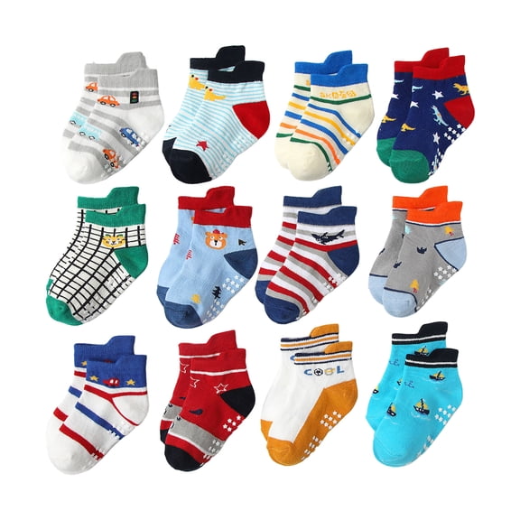 Wxirdiow Little Girls Cotton Crew Socks 12PC Children Socks Comfortable Soft Fashion Cute Cartoon Children Floor Socks B Size,5-7 Years