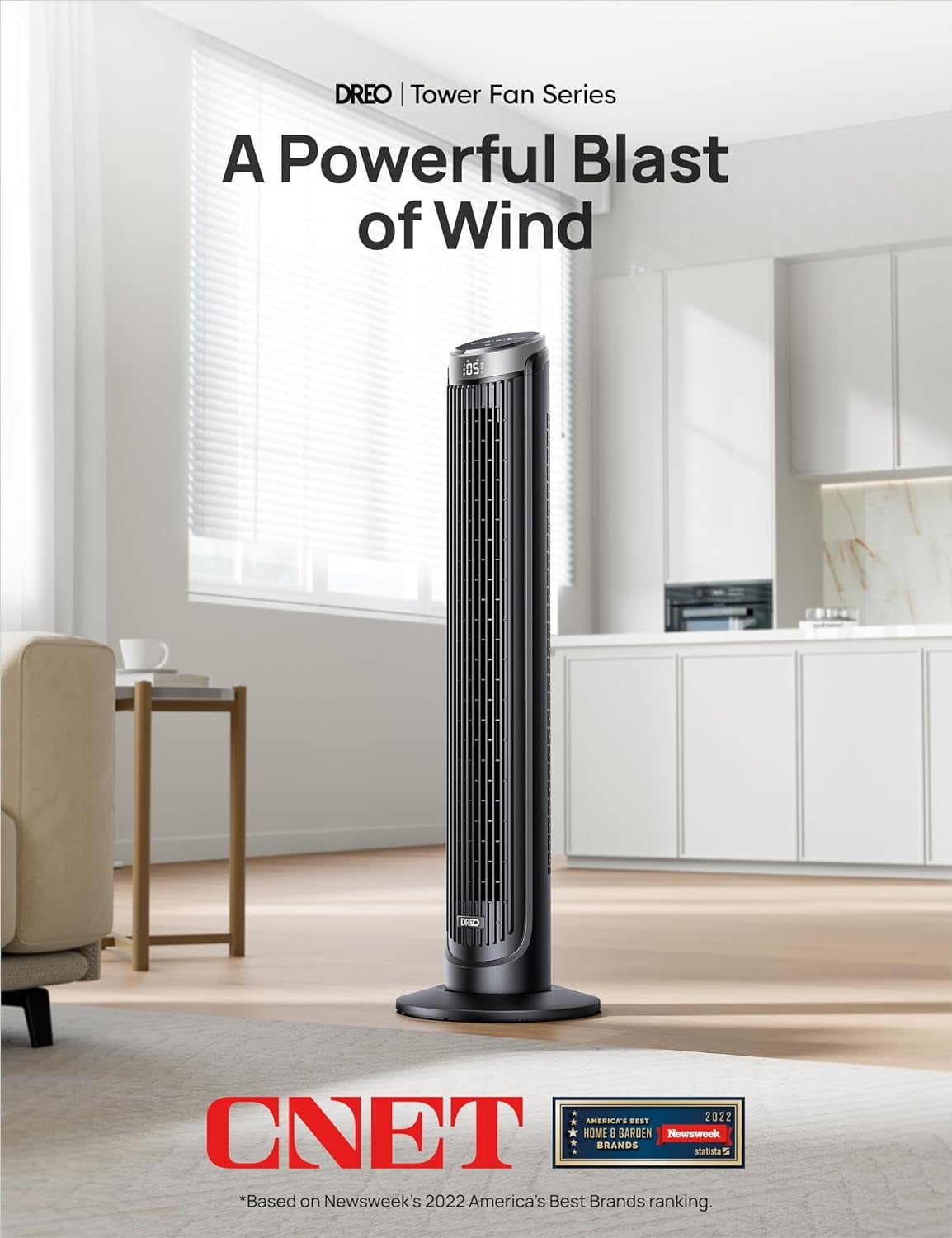 DREO Tower Fans for Bedroom, 90° Oscillating Fans for Indoors, 4 Modes ,5 Speeds ,Max 26Ft/s, 12H Timer, LED Display with Touch, Remote Control, 40" Quiet Bladeless Standing Floor Fan for Home Office