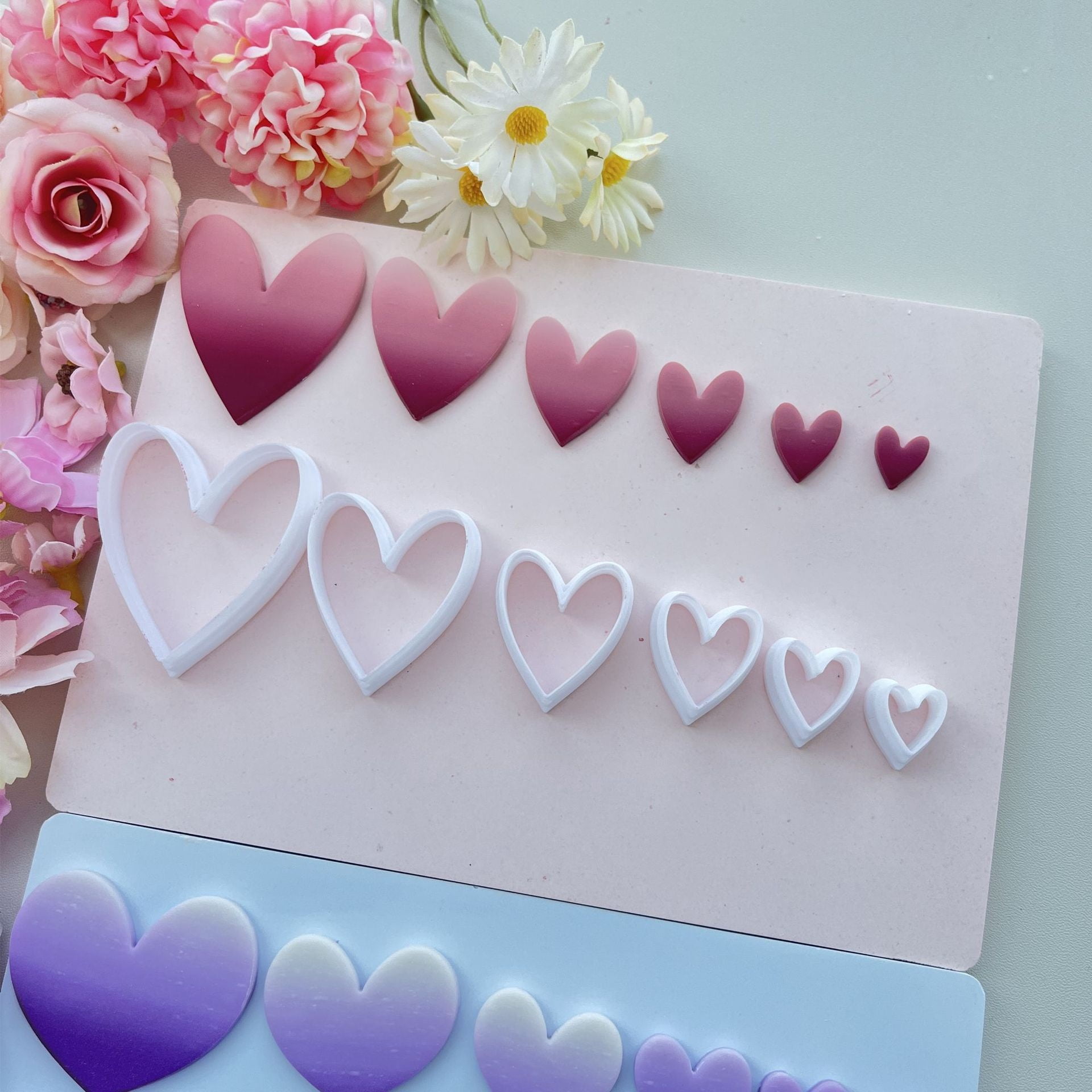 Geometric love 6-piece polymer clay earrings making mold set - DIY handicraft tools