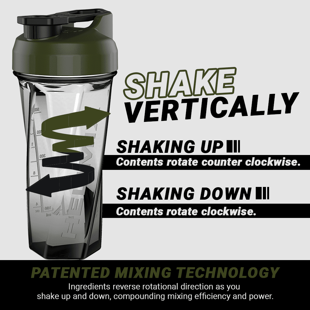 Helimix 2.0 Vortex OD Green Portable Pre-Workout Protein Blender Shaker Bottle No Balls or Whisks Made in USA 28oz