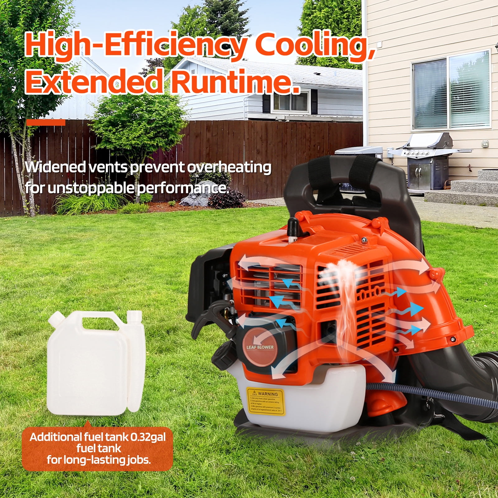 Backpack Leaf Blower - 52CC Gas Powered with Adjustable Tube, Multi-Purpose Dust Blower for Garden & Yard Cleaning