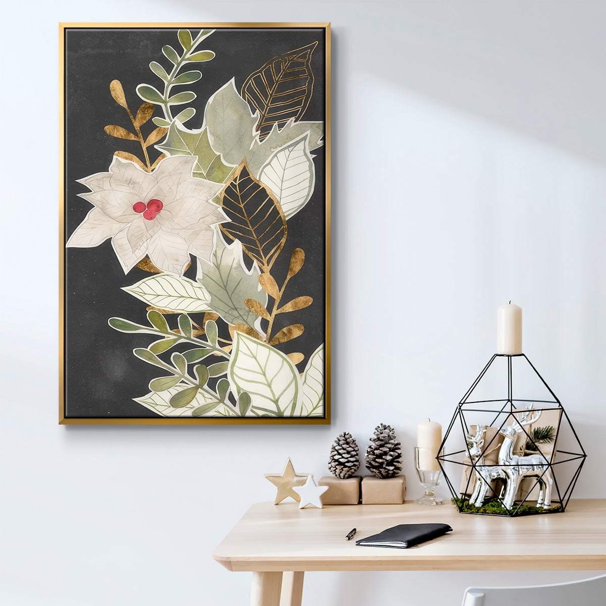 Gilded Christmas Collection B - Framed Gallery Wrapped Holiday Canvas - 17 x 25 - Gold Frame