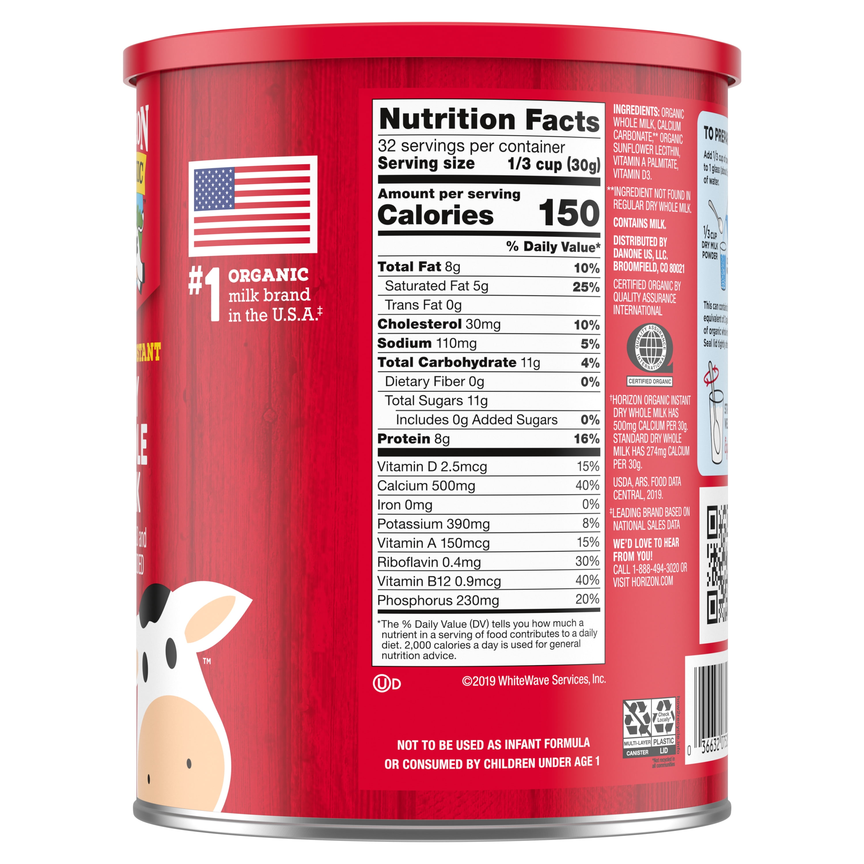 Horizon Organic Instant Dry Whole Milk, 960 Grams