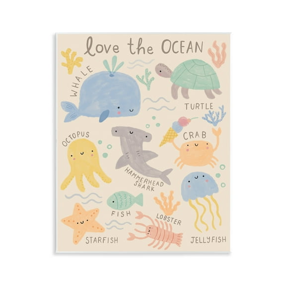 Stupell Industries Love The Ocean Creatures Animals Painting Unframed Art Print Wall Art, 11 x 14