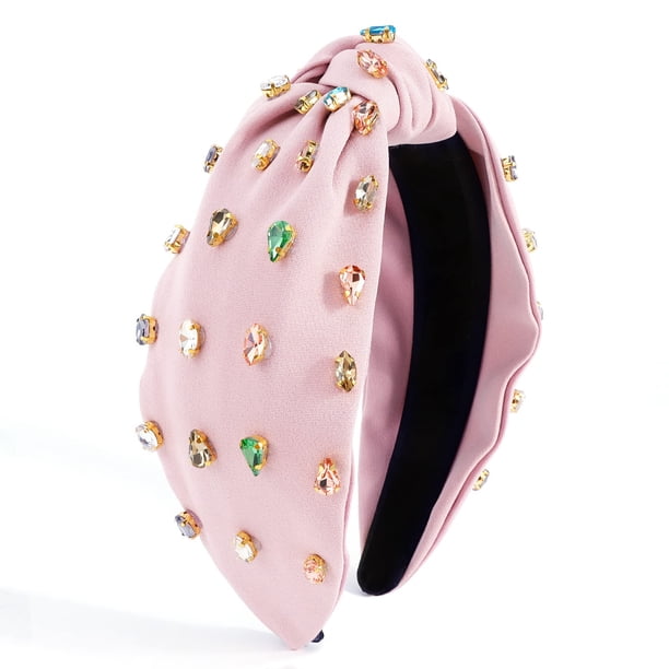 Diadema con nudo de cristal para mujer Diadema antideslizante con diamantes de imitación Banda para la cabeza rosa Diademas anchas de moda Accesorios para el cabello para mujeres