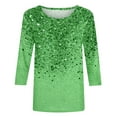 thumbnail image 4 of Aobny Women's Streetwear T-Shirt Green Glitter Spring Clothes Crew Neck 3/4 Sleeve Shirts for Adult, 4 of 5