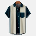 thumbnail image 2 of Hfyihgf Men's Short Sleeve Button Down Vintage Bowling Shirts Hawaiian Casual Stripe Printed Beach Shirt Summer Regular Fit Tops(Dark Blue,XL), 2 of 4