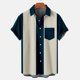 thumbnail image 1 of ICHUANYI Clearance Men's Printed Stripe Casual Fashion Lapel Short Sleeve Shirt Blouse(Dark Blue, M) Ichuanyi Ichuanyi, 1 of 4