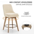 thumbnail image 6 of ONEVOG Mid-Century Modern Swivel Bar Stools Set of 2, 26" Counter Height Linen Upholstered Bar Chairs with Solid Wood Legs & Metal Footrest, Beige, 6 of 11
