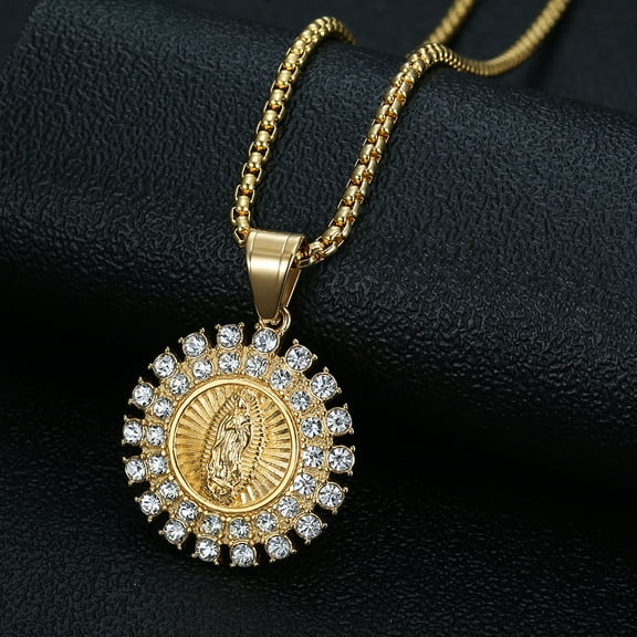 Hot Sale High Quality Women's Religious Jewelry 14K Yellow Gold Micro Pave Inlaid Zircon Virgin Mary Pendant Believer Necklace Gift