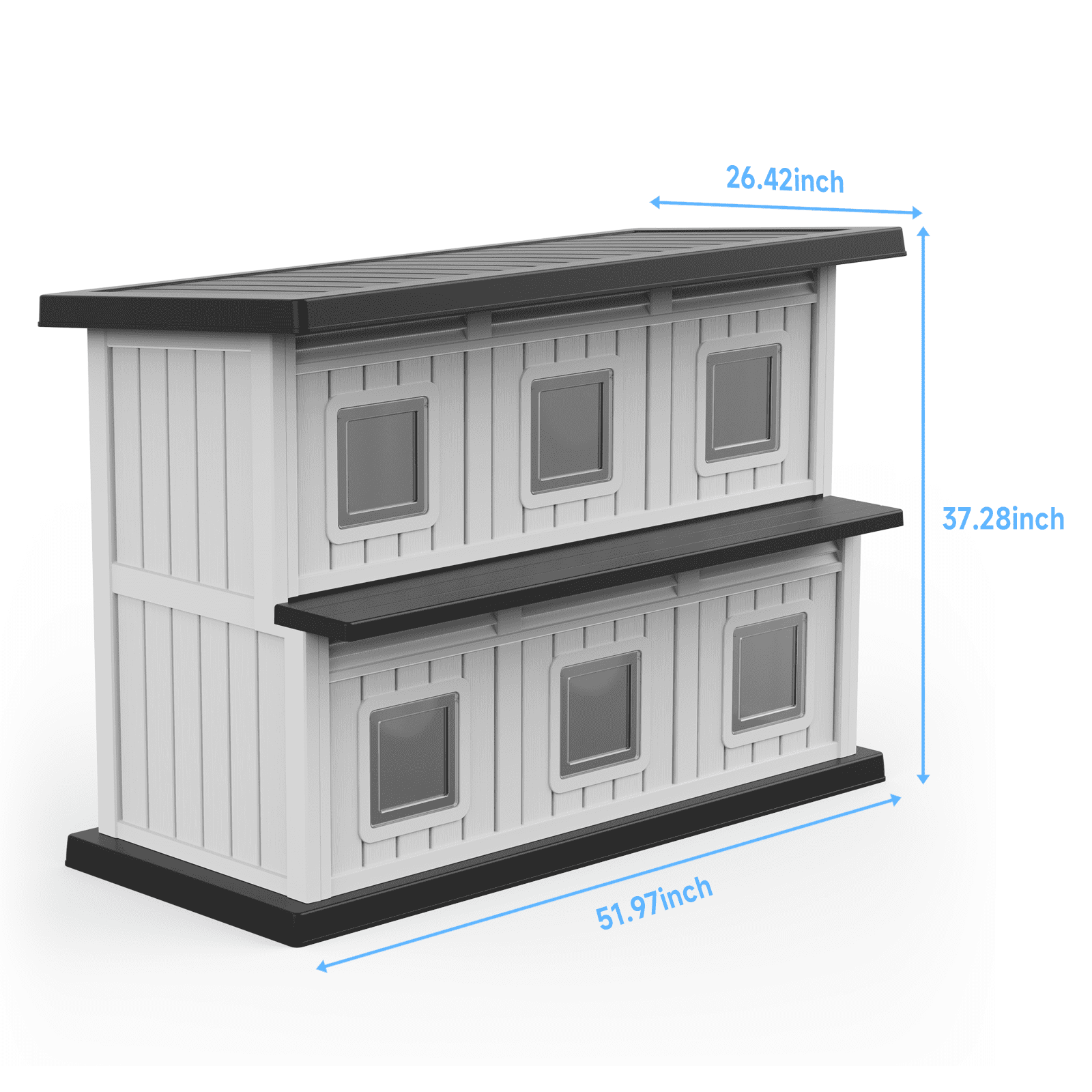 FICARTS Large Double-Decker Outdoor Cat Shelter - Weatherproof, UV-Protected, with Adjustable Window & Balcony (Black and Grey)