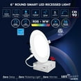 thumbnail image 5 of Luxrite 6 inch Smart LED Recessed Lighting, RGBW Color Changing, WiFi App and Voice Control, Alexa and Google Home 6-Pack, 5 of 7