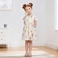 thumbnail image 5 of Bobifish Toddler Girls Dress Round Neck Short Sleeve Tee Dress Front Button Side Pocket A-Line Cartoon Printed Sundress, 5 of 6