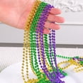thumbnail image 1 of 30 cuentas de Mardi Gras, paquete de collares multicolores de 31,5", collar de disfraz de fiesta, colores metálicos en oro, verde, morado, 1 of 5