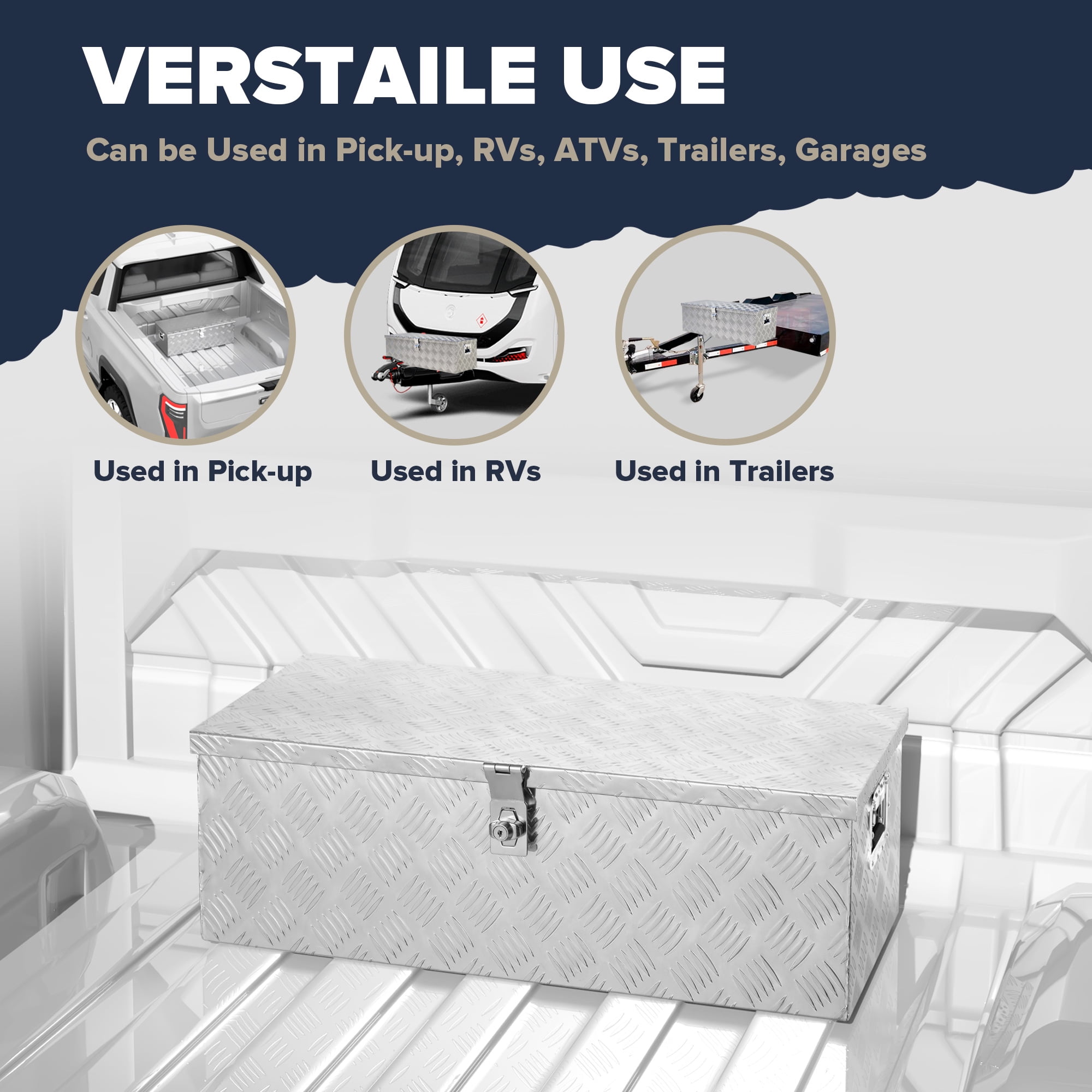 Arksen 30" Aluminum Toolboxes Underbody Tote Pickup Chest Box, Lock w/ Keys, 30-inch