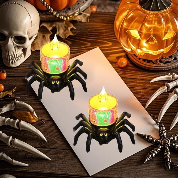 Uuiauoio Halloween Spider LED Candle Light - Flickering Flameless Electric Tea Light - Plastic Decor for Holiday Party, Mantel Decoration - Battery Operated Halloween Prop for Indoor Outdoor Use