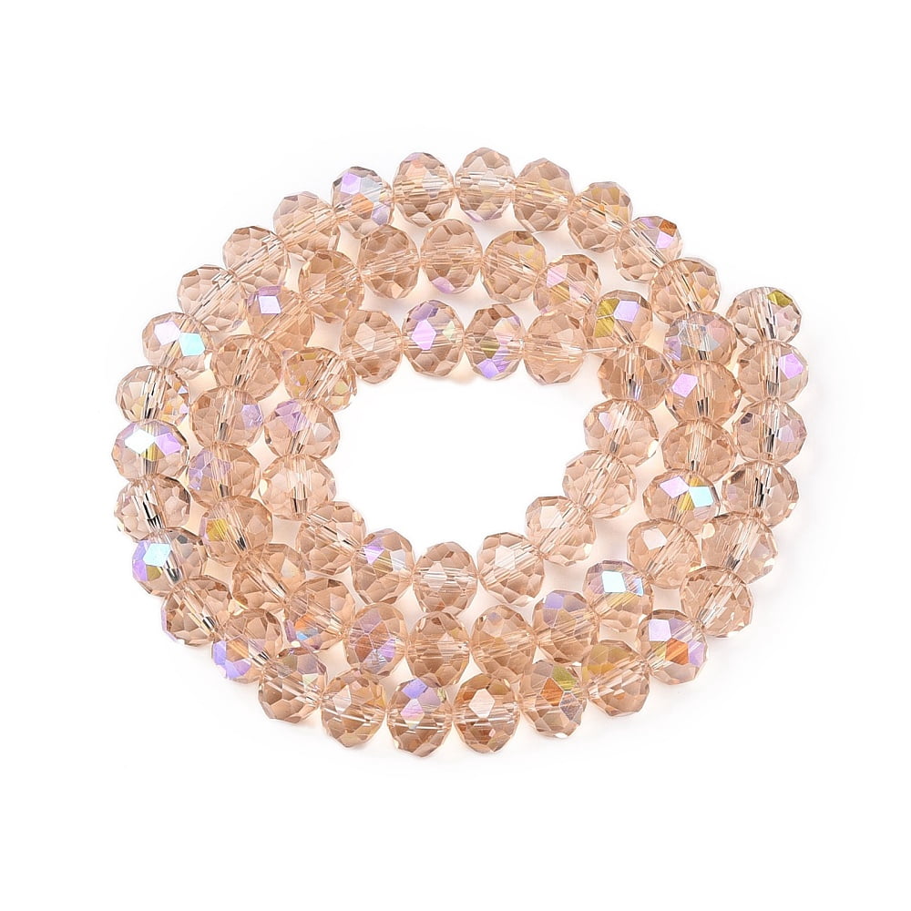 Electroplate Glass Beads Strands Half Rainbow Plated Faceted Rondelle PeachPuff 8x6mm Hole: 1mm about 64~65pcs/strand 40~41cm