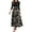 Black, variant on Women's Fashion Floral Stitching Belted Round Neck 3/4 Sleeve Dress, Elegant Casual Midi Dress with Feminine Details for Office Wear,Black L